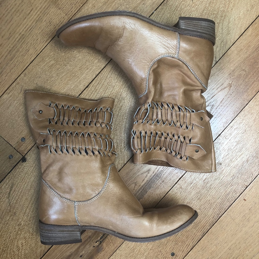 Italian Made Tan Leather Slouchy Ankle Short Boot